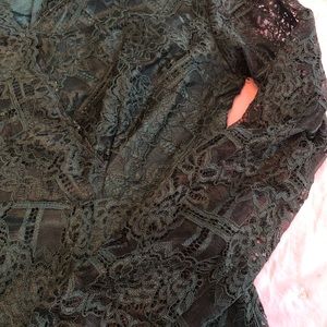 Dark green, lace long sleeve, floor length dress